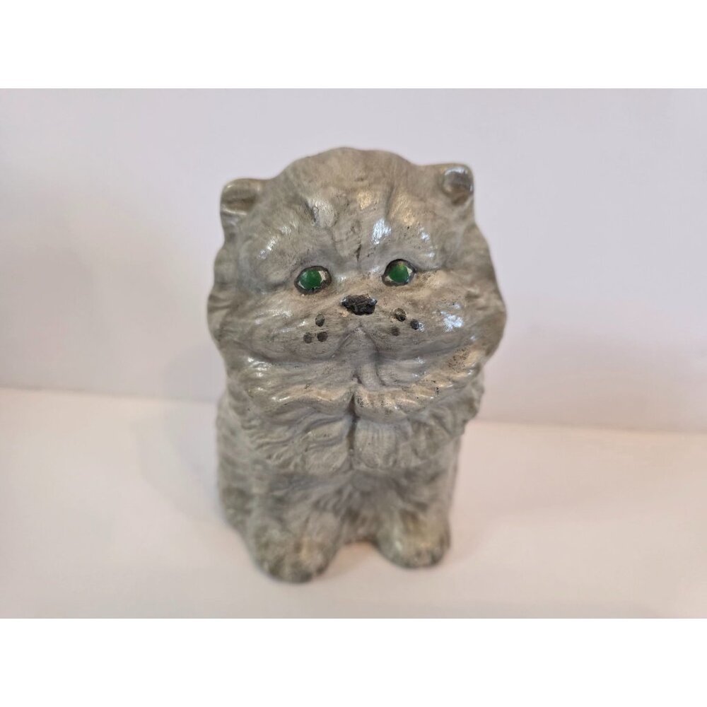 Handmade Ceramic Persian Cat Figurine With Green Eyes